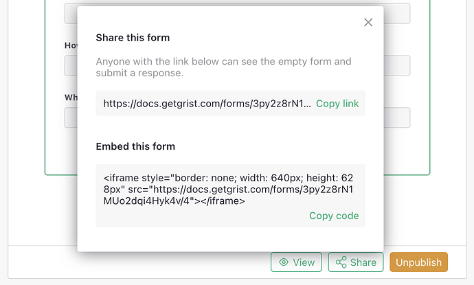 Form embed code